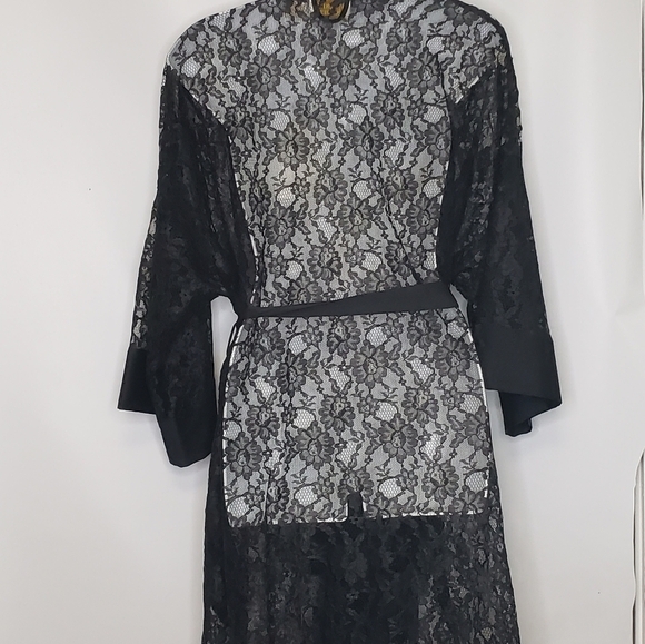 Vintage Victoria's Secret Lace Robe Satin Trim O/S Black Self Tie Belt Women's - Picture 14 of 15